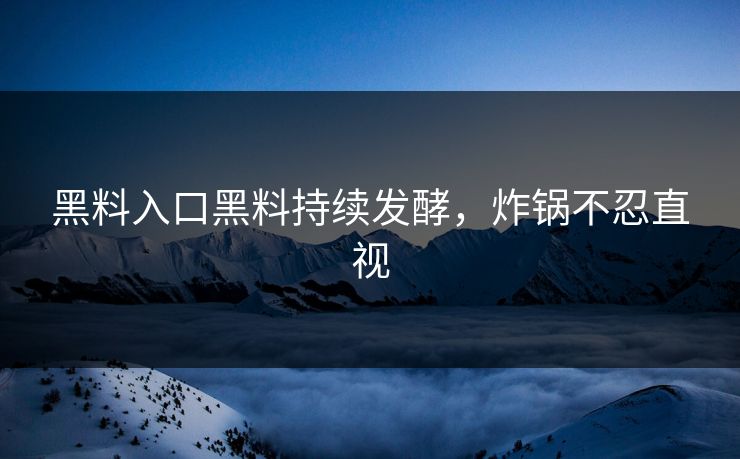 黑料入口黑料持续发酵，炸锅不忍直视
