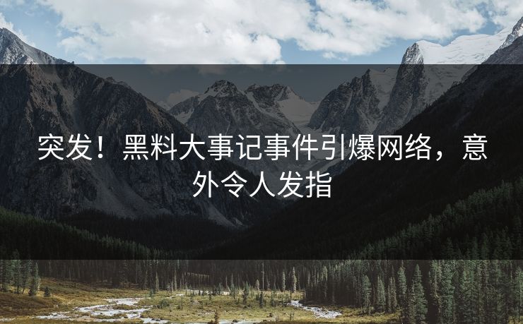 突发！黑料大事记事件引爆网络，意外令人发指
