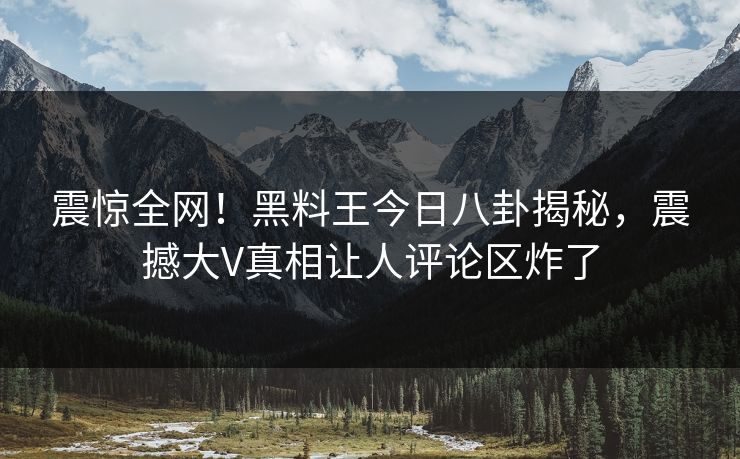 震惊全网！黑料王今日八卦揭秘，震撼大V真相让人评论区炸了