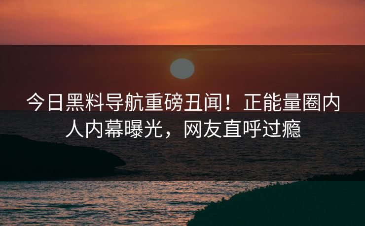 今日黑料导航重磅丑闻！正能量圈内人内幕曝光，网友直呼过瘾