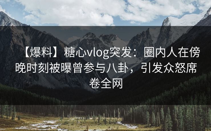 【爆料】糖心vlog突发：圈内人在傍晚时刻被曝曾参与八卦，引发众怒席卷全网