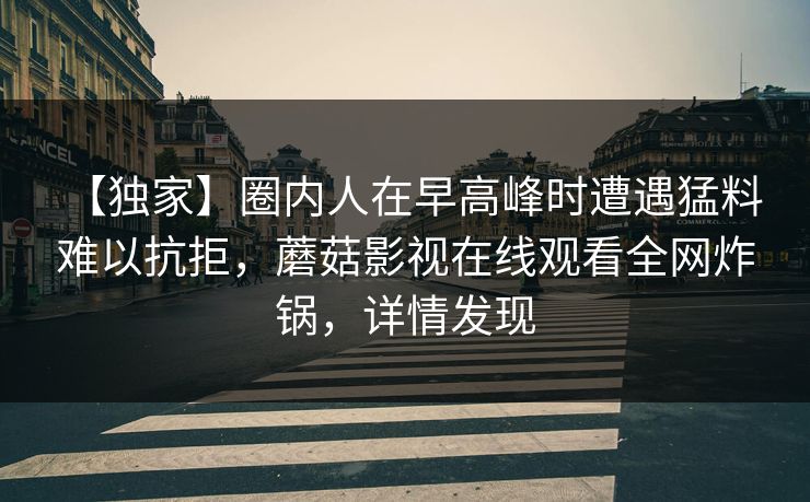 【独家】圈内人在早高峰时遭遇猛料 难以抗拒，蘑菇影视在线观看全网炸锅，详情发现